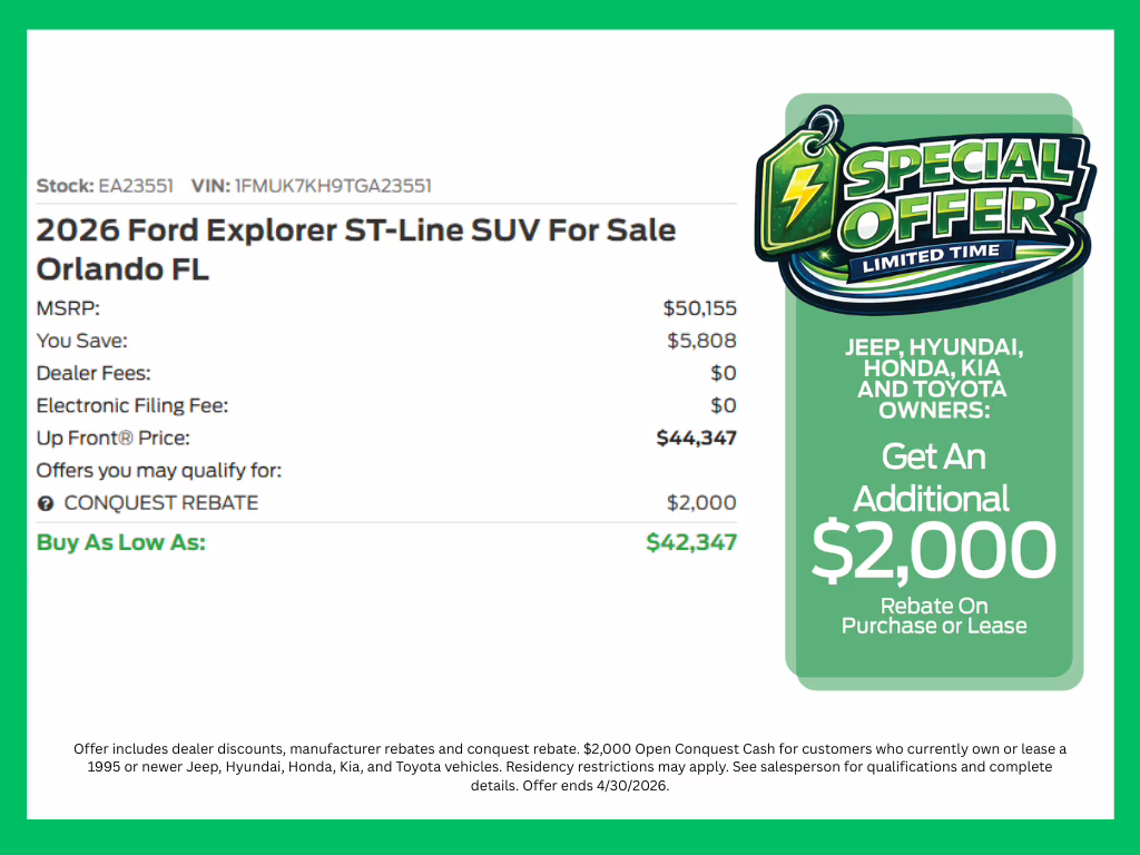 2026 Rapid Red Metallic Tinted Clearcoat Ford Explorer ST-Line RWD SUV