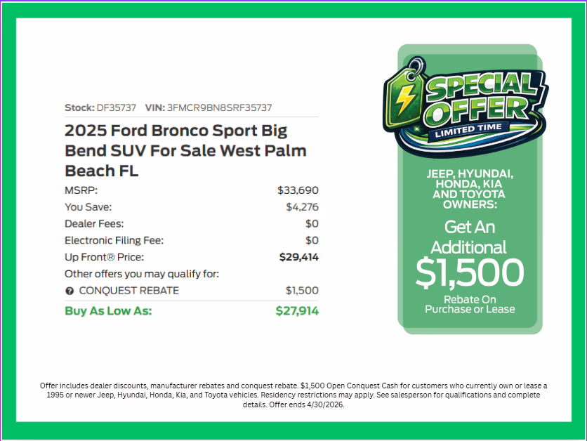 2025 Oxford White Ford Bronco Sport Big Bend 4X4 SUV