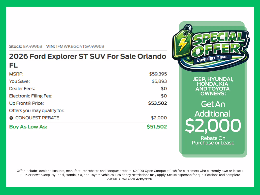 2026 Star White Metallic Tri-Coat Ford Explorer ST 4X4 SUV