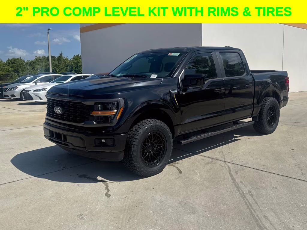 2024 Agate Black Metallic Ford F-150 STX DSI LEVELED & RIMS RWD Truck