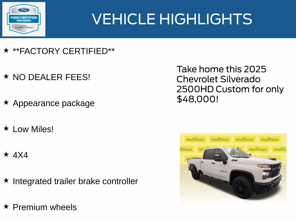 2025 Summit White Chevrolet Silverado 2500HD Custom 4X4 Truck