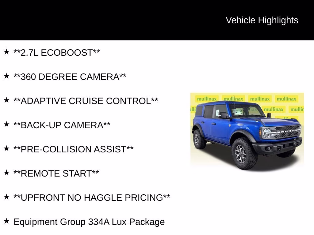 2025 Velocity Blue Metallic Ford Bronco Badlands 4X4 SUV