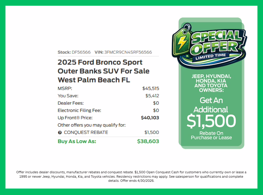 2025 Azure Gray Metallic Tri-Coat Ford Bronco Sport Outer Banks 4X4 SUV