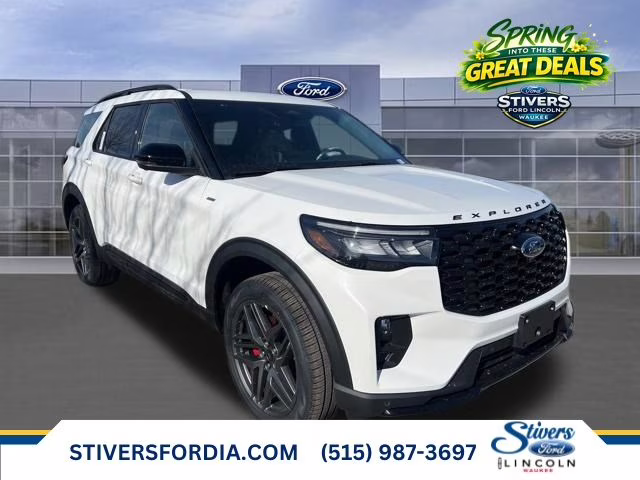 2026 Star White Metallic Tri-Coat Ford Explorer ST-Line 4X4 SUV