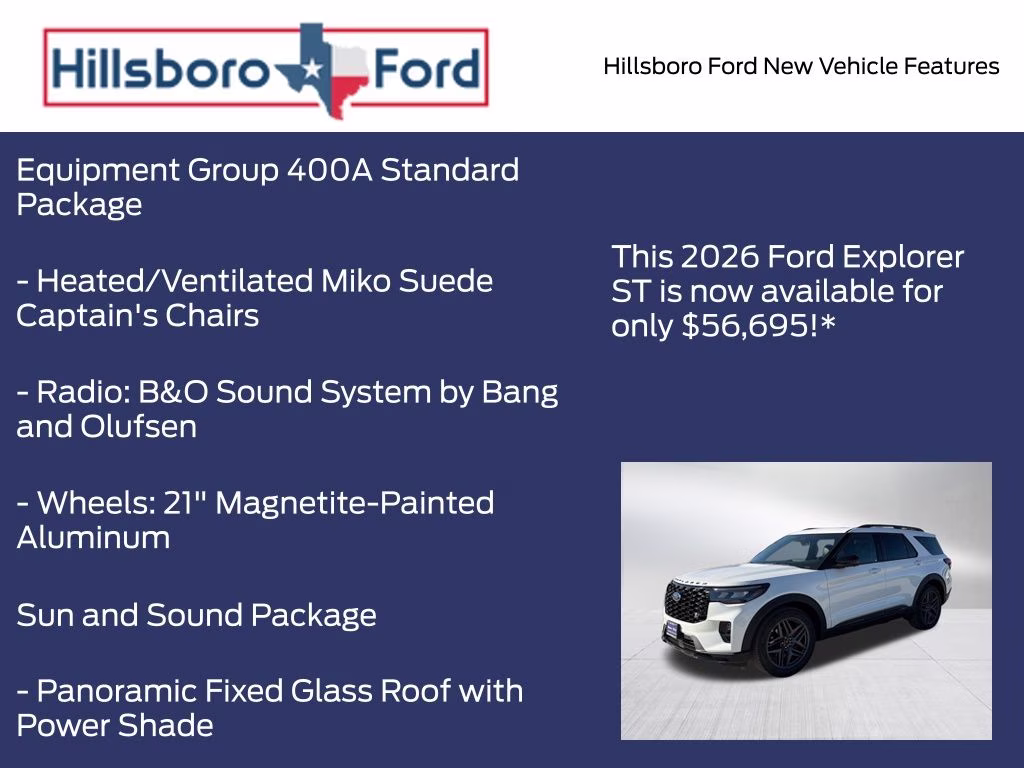 2026 Star White Metallic Tri-Coat Ford Explorer ST 4X4 SUV