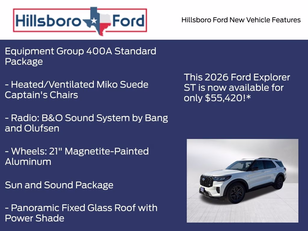 2026 Star White Metallic Tri-Coat Ford Explorer ST 4X4 SUV