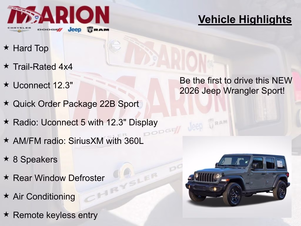 2026 Anvil Clear Coat Jeep Wrangler Sport 4X4 SUV