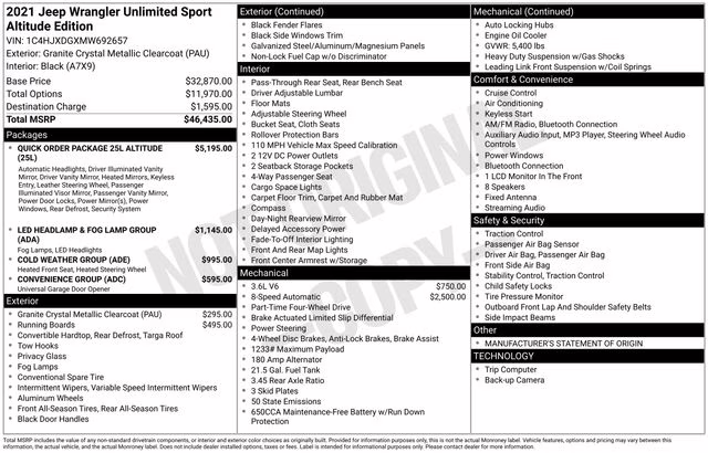 2021 Granite Crystal Metallic Clearcoat Jeep Wrangler Unlimited Sport Altitude 4X4 SUV