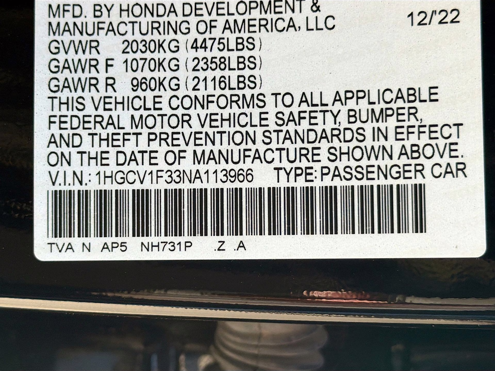 2022 Crystal Black Pearl Honda Accord Sport FWD Sedan