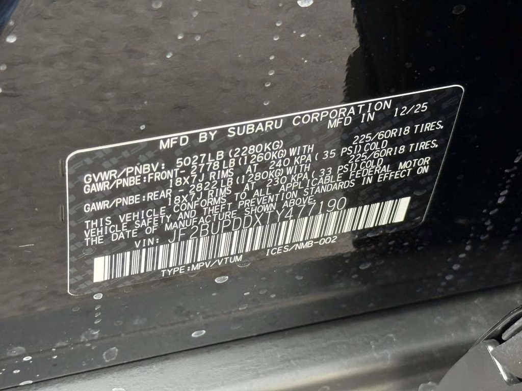 2026 Crystal Black Silica Subaru Outback Limited AWD SUV