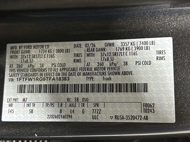 2026 Carbonized Gray Metallic Ford F-150 Raptor 37 Package 4X4 Truck