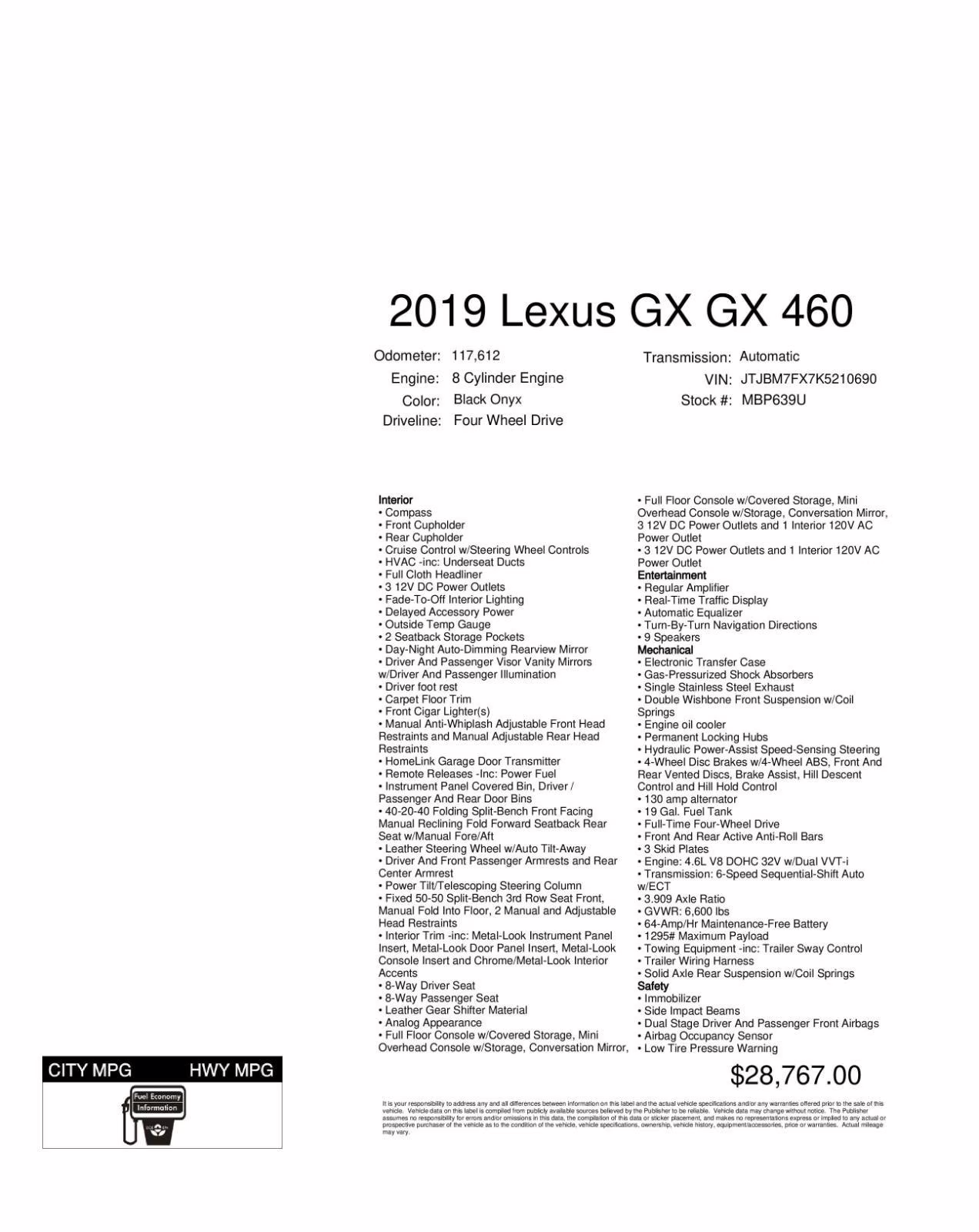 2019 Black Onyx Lexus GX GX 460 4X4 SUV