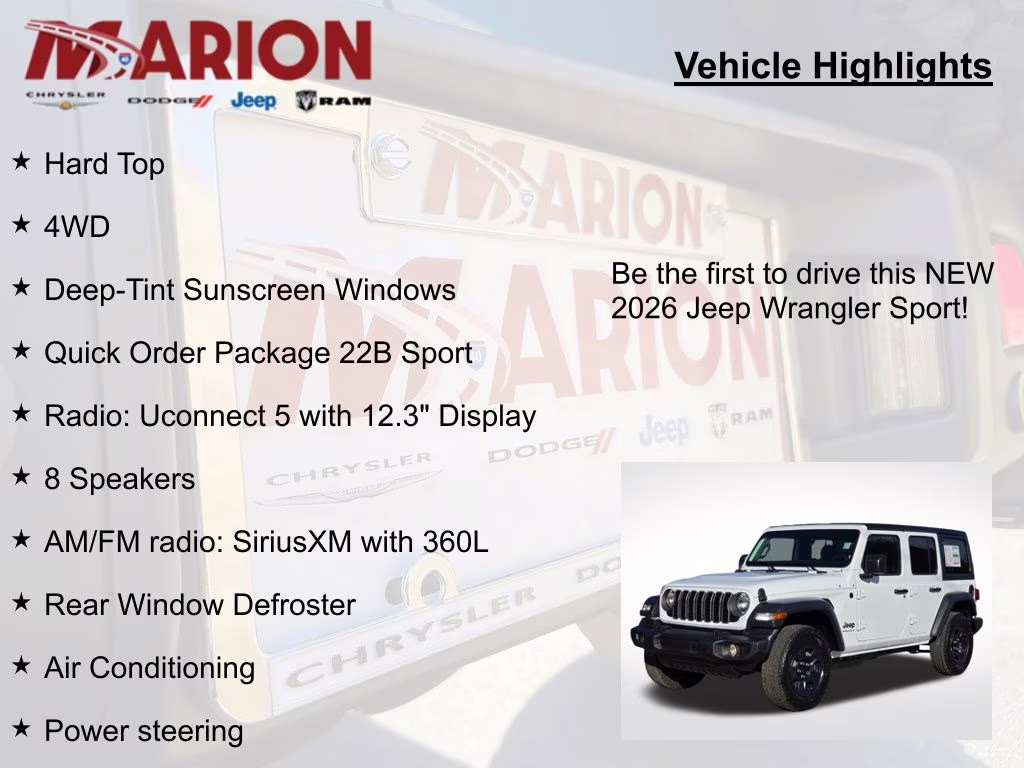 2026 Bright White Clearcoat Jeep Wrangler Sport 4X4 SUV