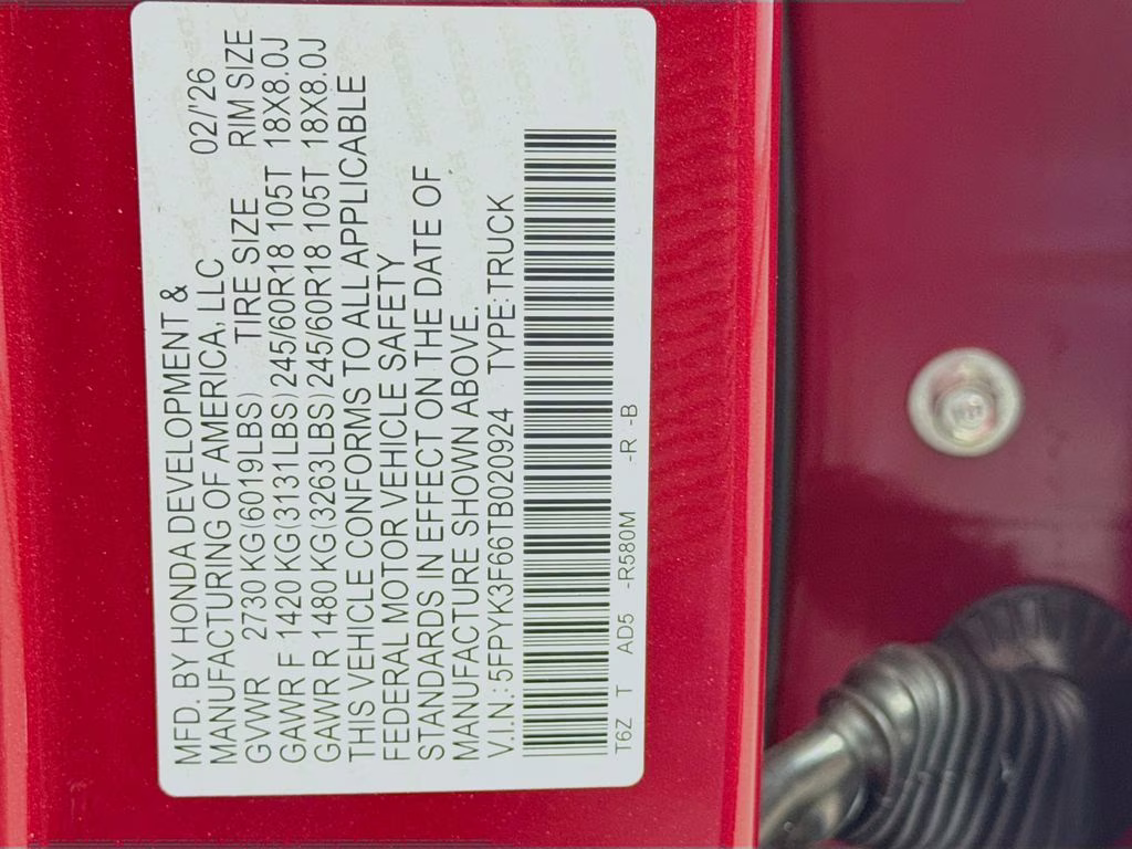 2026 Radiant Red Metallic II Honda Ridgeline TrailSport AWD Truck