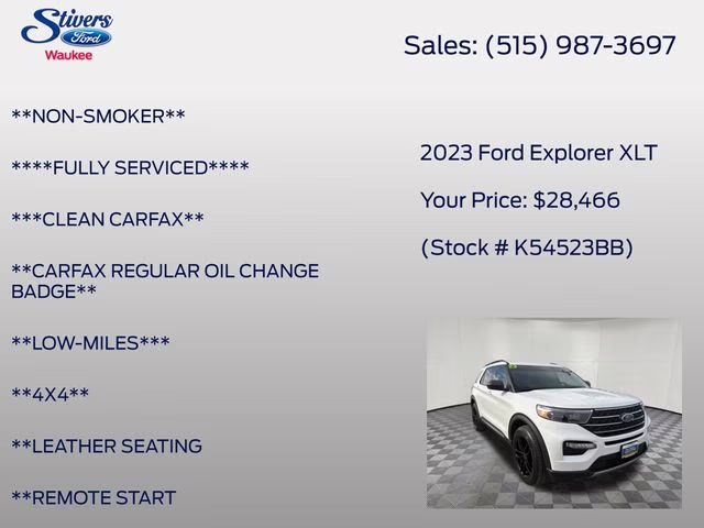 2023 White Metallic Ford Explorer XLT 4X4 SUV