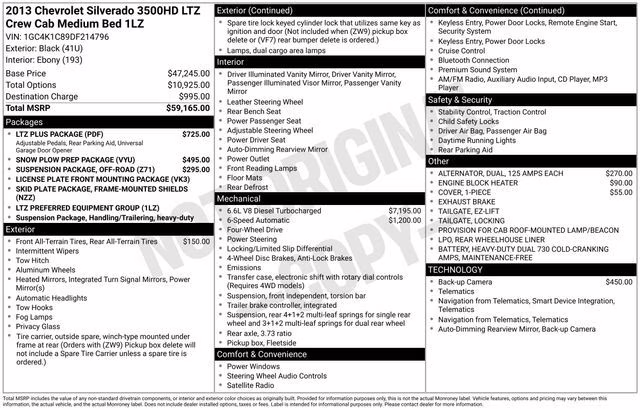 2013 Black Chevrolet Silverado 3500HD LTZ 4X4 Truck