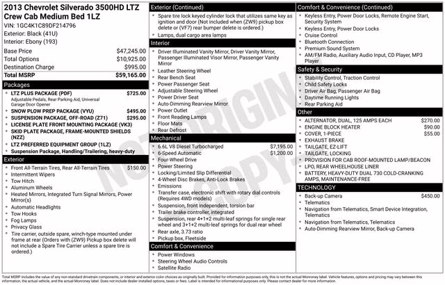 2013 Black Chevrolet Silverado 3500HD LTZ 4X4 Truck