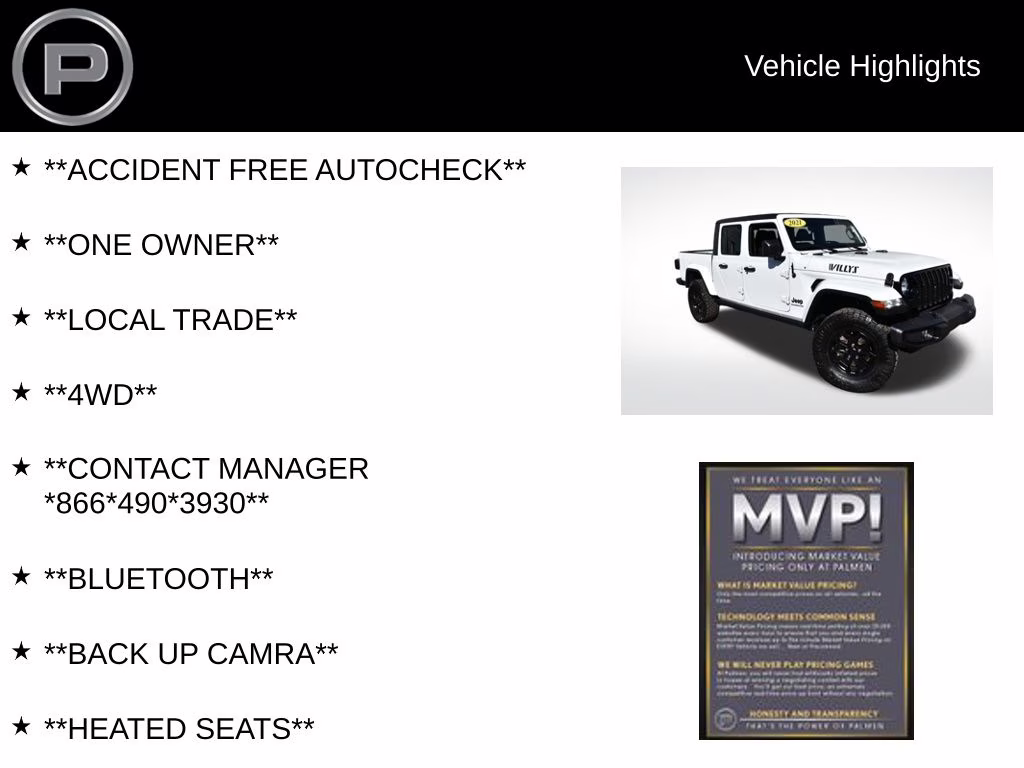 2021 Bright White Clearcoat Jeep Gladiator Willys 4X4 Truck