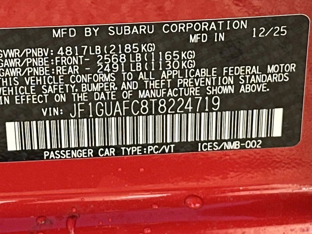 2026 Pure Red Subaru Impreza Sport AWD Hatchback