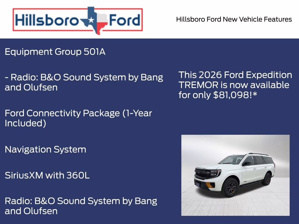 2026 Star White Metallic Tri-Coat Ford Expedition Tremor 4X4 SUV
