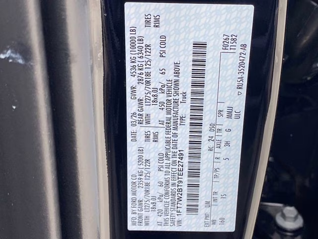 2026 Agate Black Metallic Ford Super Duty F-250 SRW XL 4X4 Truck