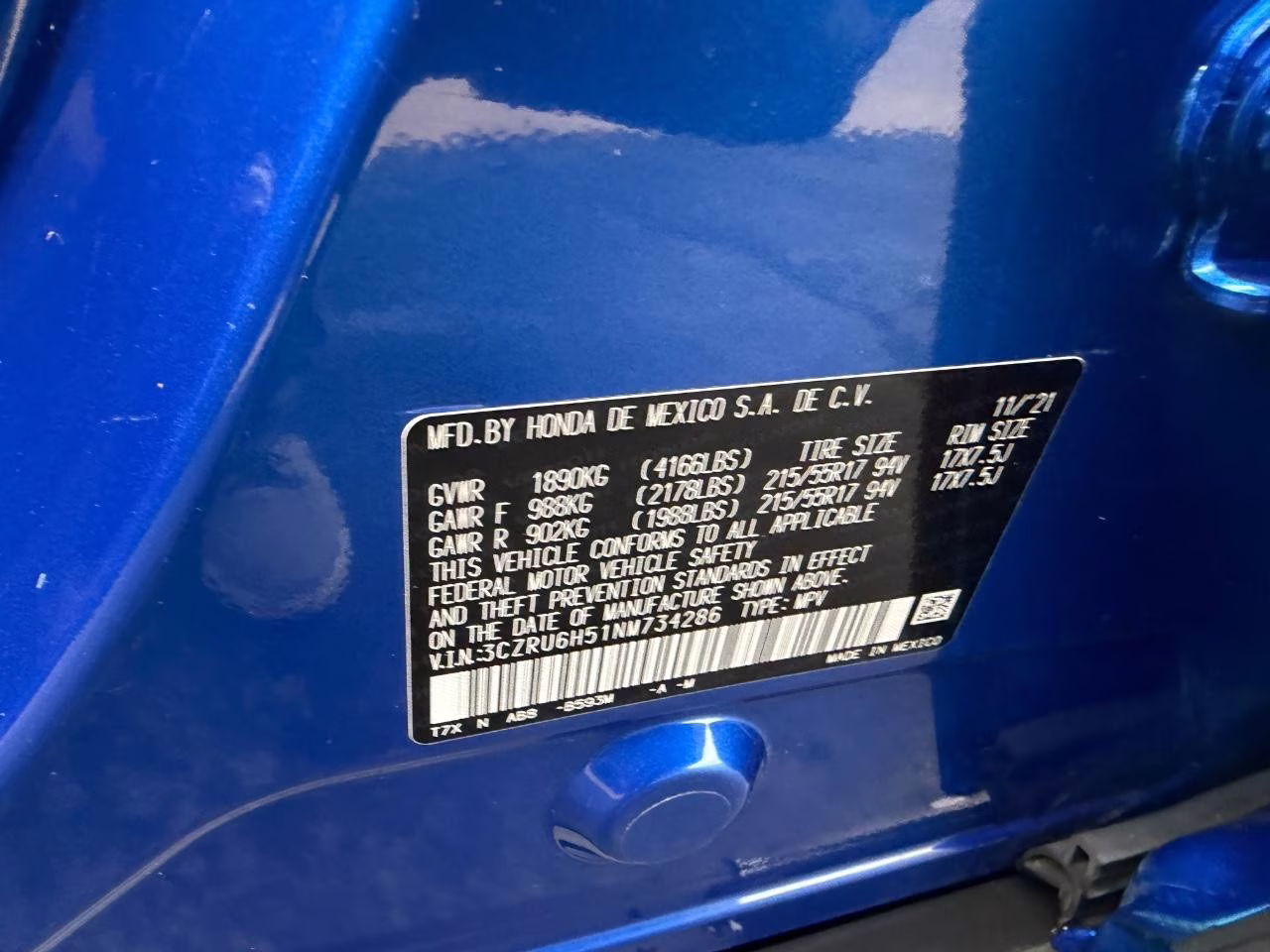 2022 Aegean Blue Metallic Honda HR-V EX AWD SUV