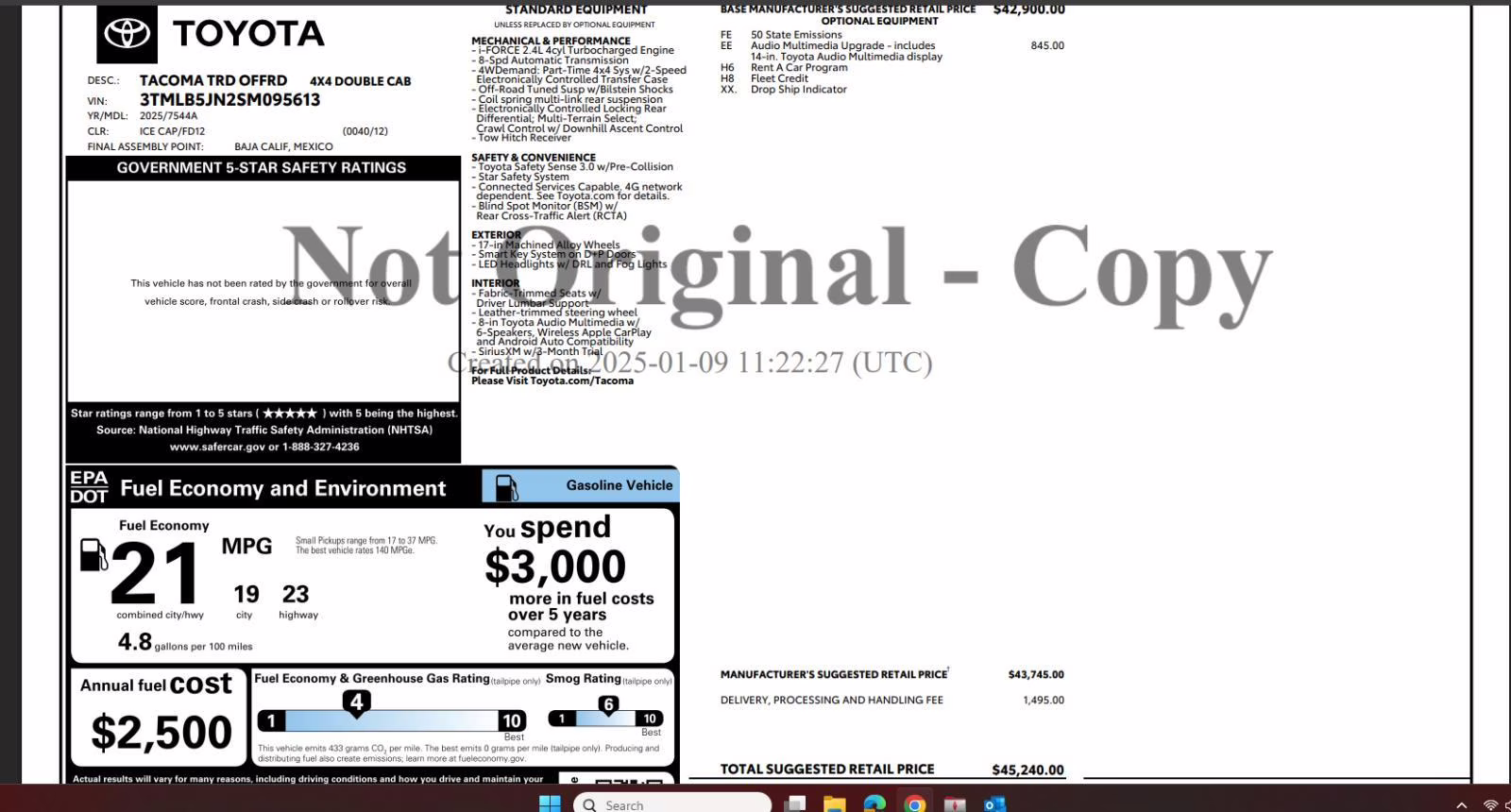 2025 Ice Cap Toyota Tacoma TRD Off Road 4X4 Truck