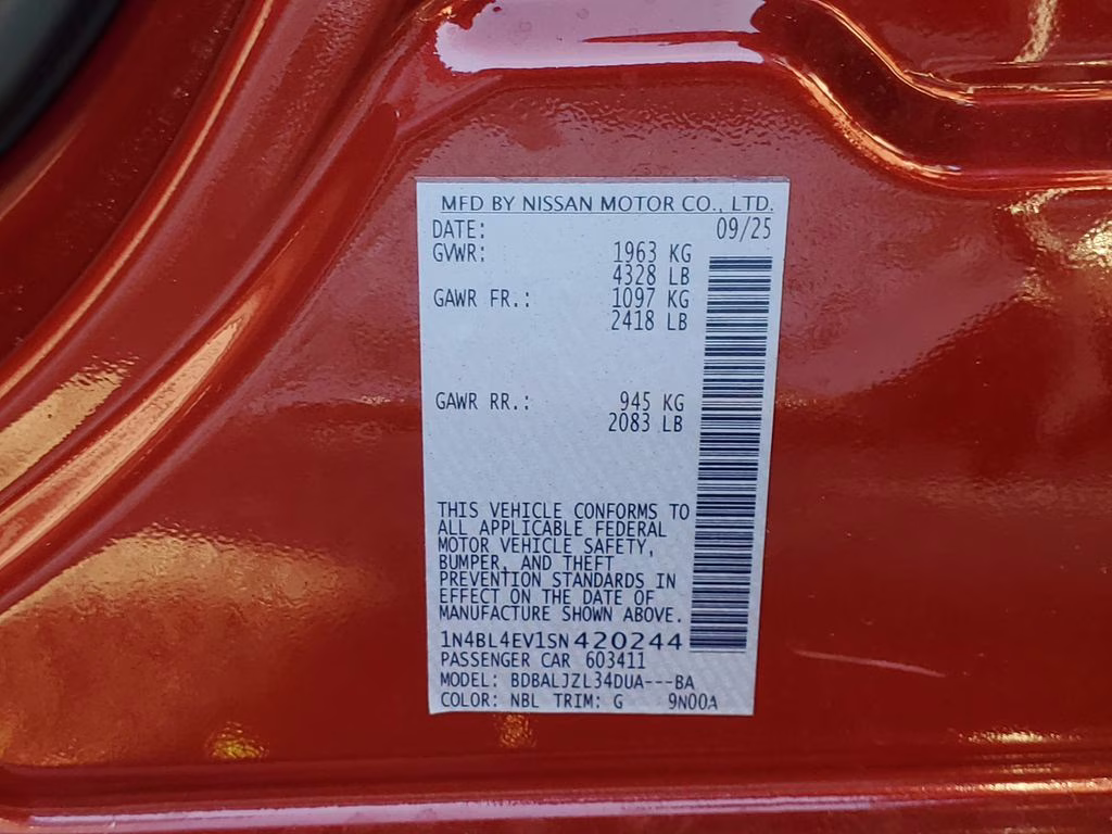 2025 Scarlet Ember Nissan Altima 2.5 SL FWD Sedan