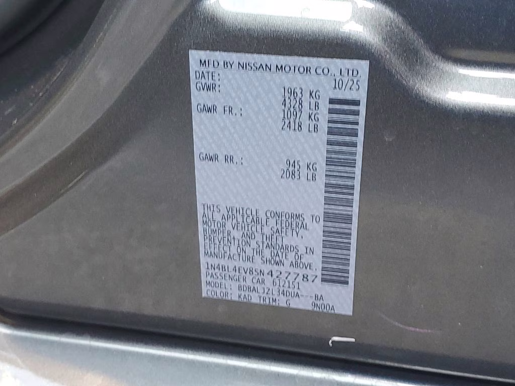 2025 Gun Metallic Nissan Altima 2.5 SL FWD Sedan