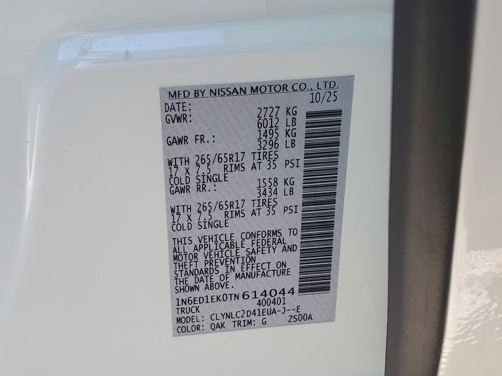 2026 Glacier White Nissan Frontier SV 4X4 Truck