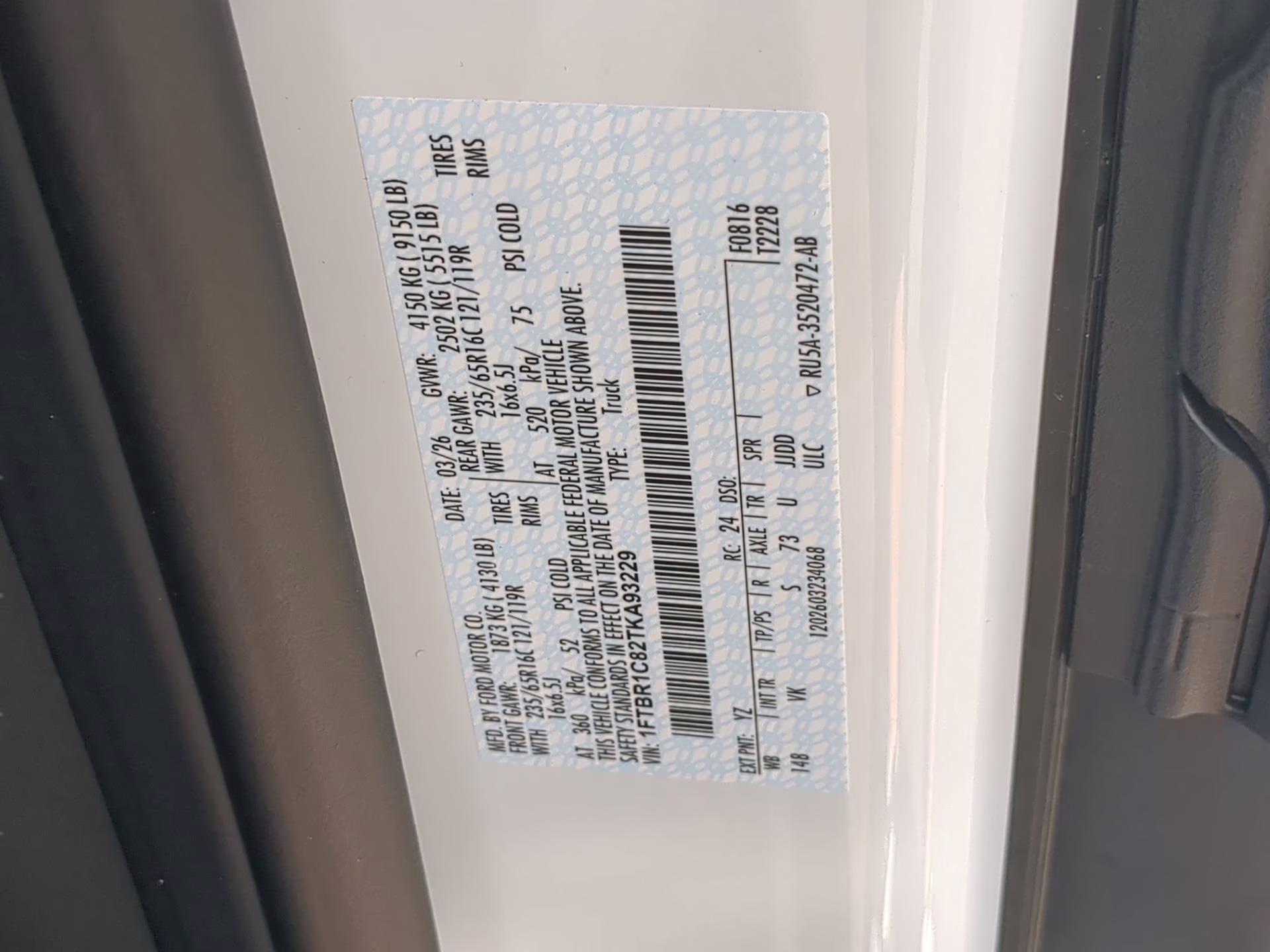 2026 Oxford White Ford Transit Cargo Van RWD Van