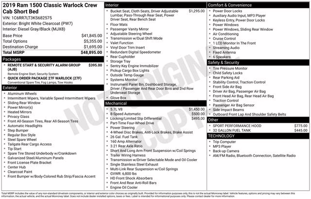 2019 Bright White Clearcoat Ram 1500 Classic Warlock 4X4 Truck