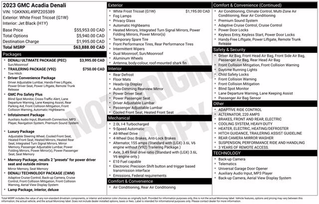 2023 Summit White GMC Acadia Denali AWD SUV