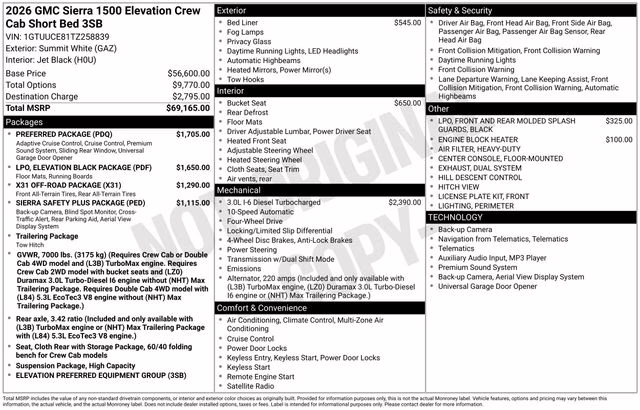 2026 Summit White GMC Sierra 1500 Elevation 4X4 Truck