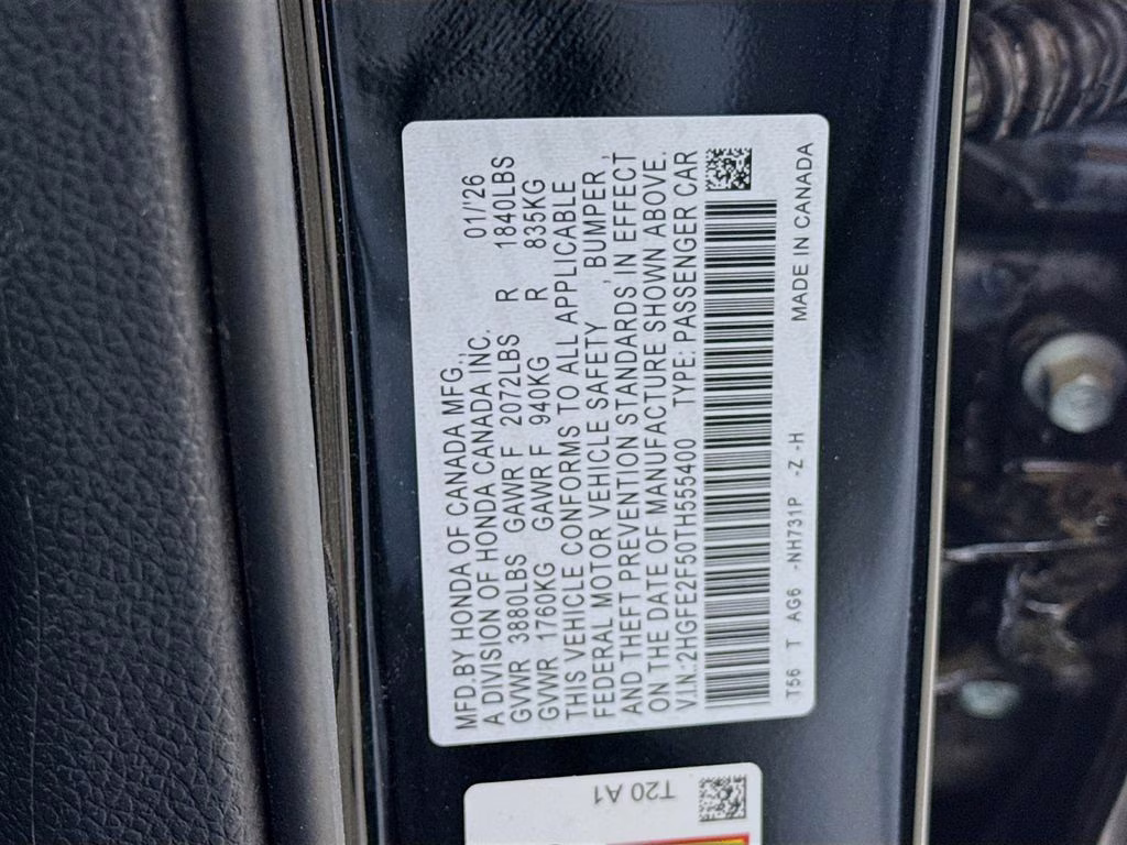 2026 Crystal Black Pearl Honda Civic Sport FWD Sedan