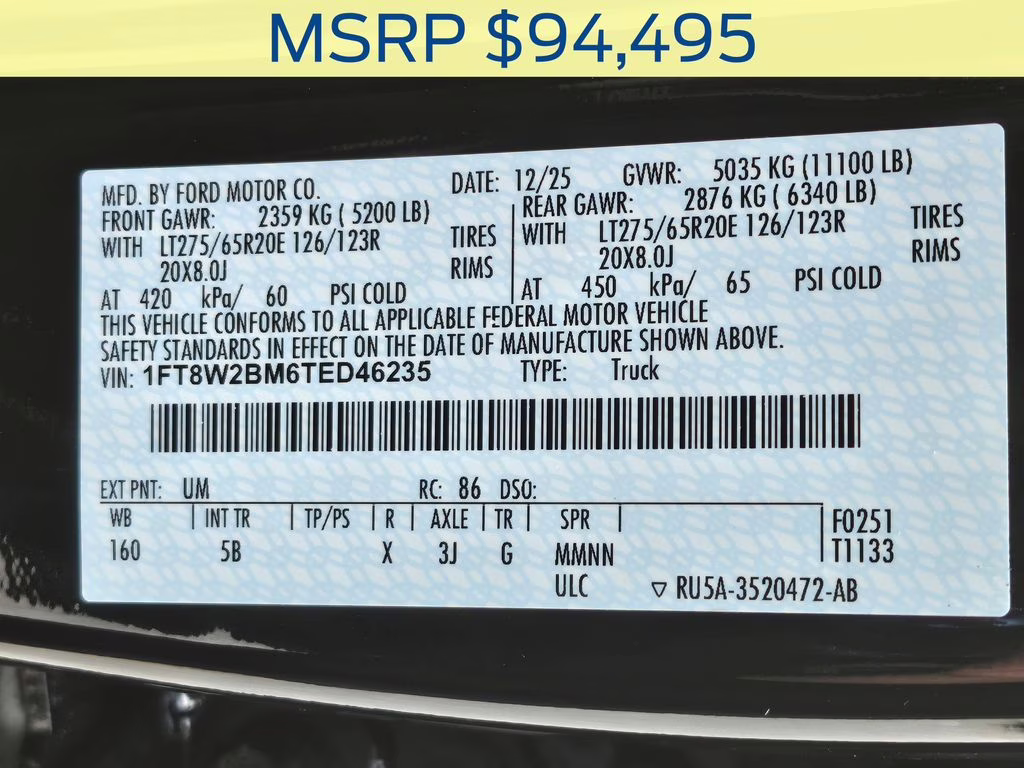 2026 Agate Black Metallic Ford Super Duty F-250 SRW Lariat 4X4 Truck