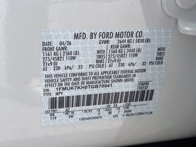 2026 Star White Metallic Tri-Coat Ford Explorer ST-Line RWD SUV
