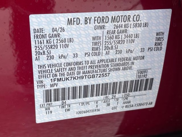 2026 Rapid Red Metallic Tinted Clearcoat Ford Explorer ST-Line RWD SUV