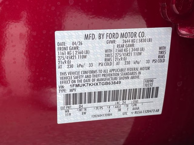 2026 Rapid Red Metallic Tinted Clearcoat Ford Explorer ST-Line RWD SUV