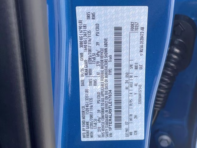 2026 Velocity Blue Metallic Ford Ranger Raptor 4X4 Truck