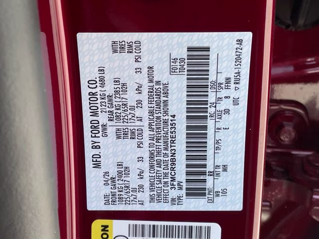 2026 Ruby Red Metallic Tinted Clearcoat Ford Bronco Sport Big Bend 4X4 SUV