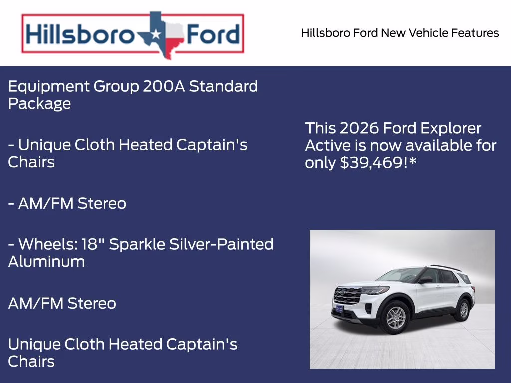 2026 Star White Metallic Tri-Coat Ford Explorer Active RWD SUV