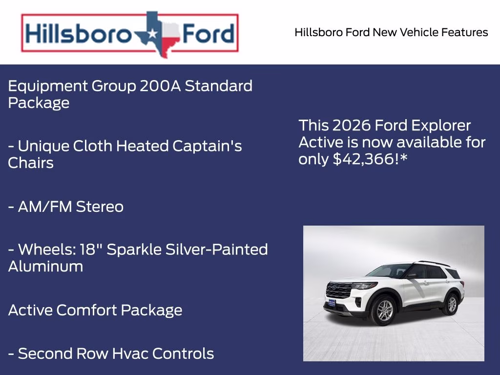 2026 Star White Metallic Tri-Coat Ford Explorer Active RWD SUV
