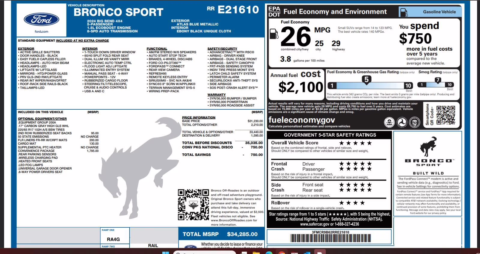 2024 Atlas Blue Ford Bronco Sport Big Bend 4X4 SUV