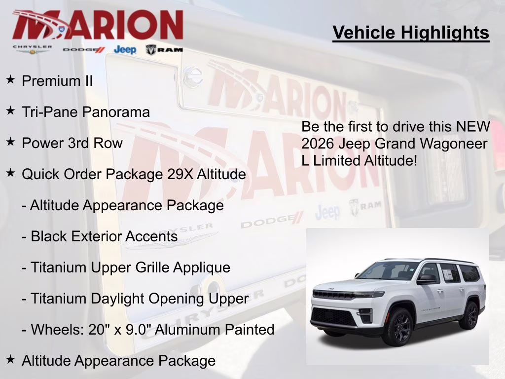 2026 Bright White Clearcoat Jeep Grand Wagoneer L Limited Altitude 4X4 SUV