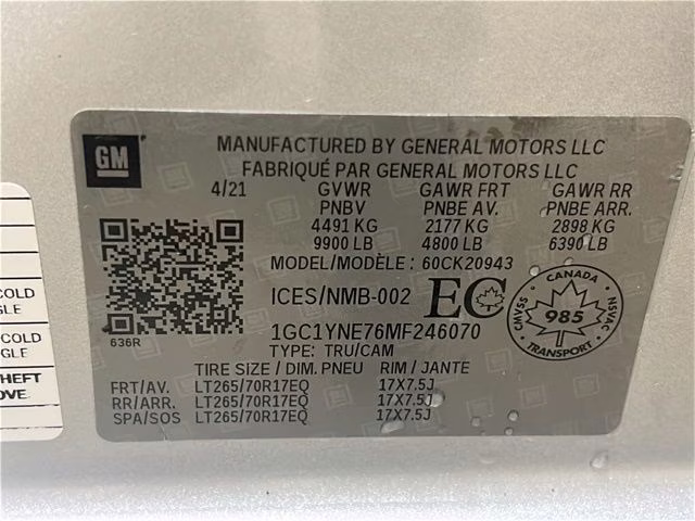 2021 Silver Ice Metallic Chevrolet Silverado 2500HD LT 4X4 Truck