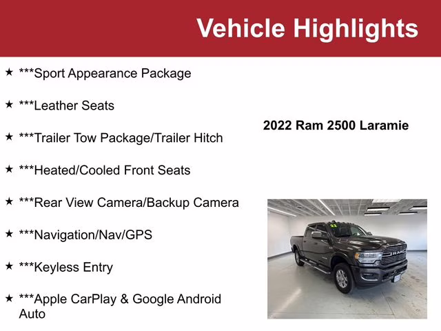 Used 2022 RAM Ram 2500 Pickup Laramie with VIN 3C6UR5FJ5NG243320 for sale in Waite Park, Minnesota