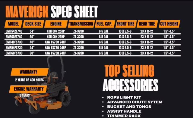 2026 Orange Bad Boy Maverick 60 kawasaki 24HP