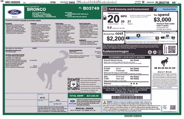 2023 Carbonized Gray Metallic Ford Bronco Big Bend 4X4 SUV