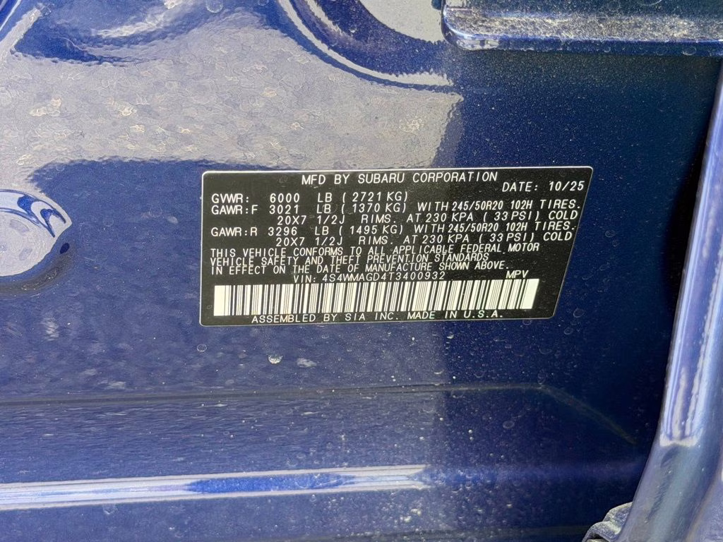 2026 Sapphire Blue Pearl Subaru Ascent Limited AWD SUV